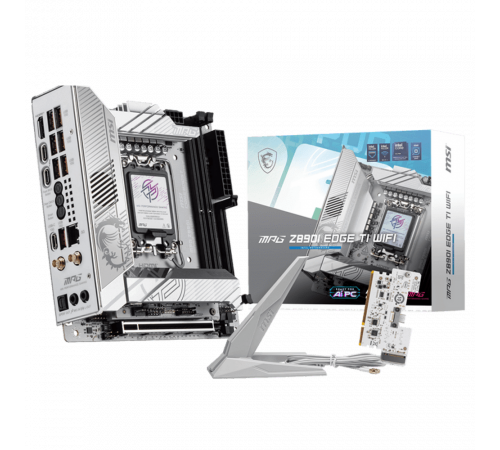 Материнская плата MSI MPG Z890I EDGE TI WIFI Z890, LGA1851, 4*DDR5, 2*PCIEx16, 1*PCIEx1, 5*M.2, 2*TypeC, 4*USB3.2Gen2, 6*USB3.2Gen1, 5*USB2.0, 4*SATA3.0, 5G, 2*Type-C(DP), HDMI, ATX, RTL