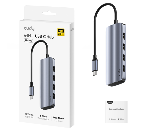 USB-концентратор CUDY UH500, 6-IN-1 USB-C Hub with 4K HDMI 6-IN-1 USB-C