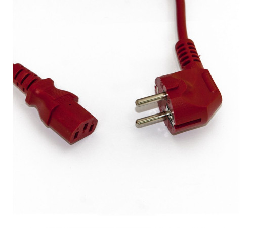 Кабель питания Hyperline PWC-IEC13-SHM-5.0-RD, (Schuko+C13) (3x1.0), 10A, угловая вилка, 5 м, красный