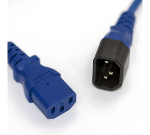 Кабель питания Hyperline PWC-IEC13-IEC14-0.5-BL, монитор-компьютер, IEC 320 C13 - IEC 320 C14 (3x0.75), 10A, прямая вилка, 0.5 м, синий