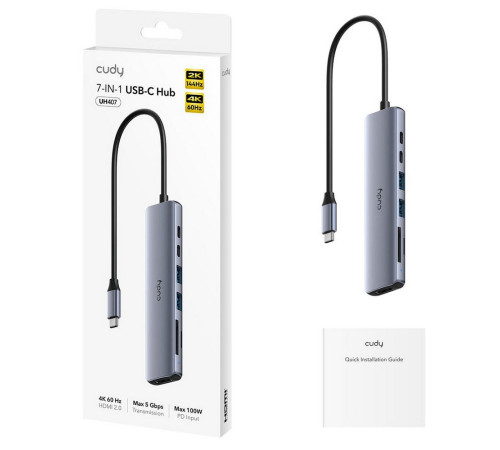 USB-концентратор CUDY UH407, 7-IN-1 USB-C Hub with 4K HDMI 7-IN-1 USB