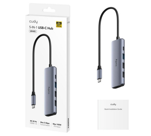 Концентратор CUDY UH405, 5-IN-1 USB-C Hub with 4K HDMI 5-IN-1 USB