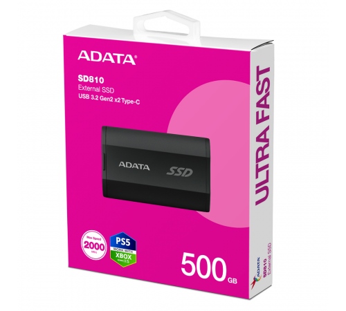 Твердотельный накопитель SSD ADATA 500GB SD810 SD810-500G-CBK USB 3.2 Gen 2x2 Type-C,2000/2000