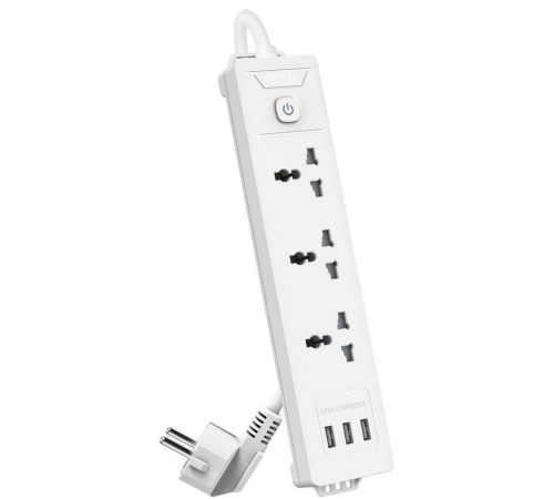 Сетевой  фильтр универсальный Deli ET408, 3 розетки + 3USB,  2 м