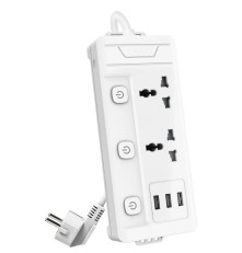 Сетевой  фильтр универсальный Deli ET409, 2 розетки + 3USB,  2 м