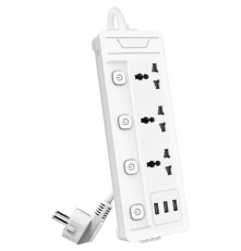 Сетевой  фильтр универсальный Deli ET410, 3 розетки + 3USB,  2 м