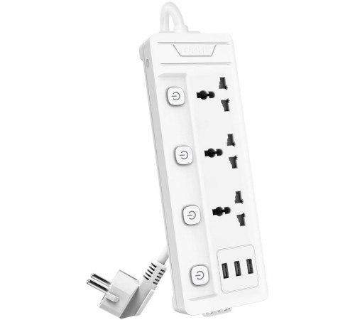Сетевой  фильтр универсальный Deli ET410, 3 розетки + 3USB,  2 м