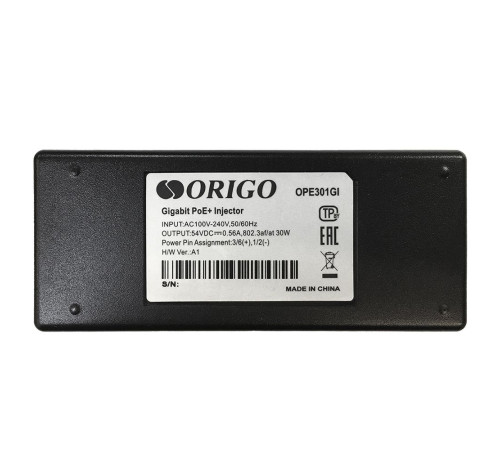 PoE-инжектор ORIGO OPE301GI/30W/A1A, 802.3af/at, 30 Вт, 54В DC, черный