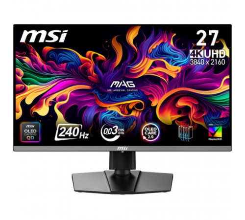 Монитор 26.5" MSI MAG 272UP QD-OLED X24  QD-OLED, 3840x2160, 240Hz, 0,03ms, 250сd/m, 1500000:1, HDR10 | 2xHDMI(2.1), DP(1.4a), Type-C(PD-15W) | HAS, Pivot, Swivel, InPSU, Vesa 100, Black