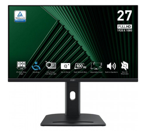 Монитор 27" MSI PRO MP275PG  IPS, 1920x1080, 100Hz, 4ms, 300сd/m, 1000:1, HDR | VGA, HDMI(1.4b), DP(1.2a) | HAS, Pivot, Swivel, InPSU, Speakers, Vesa 100, Black