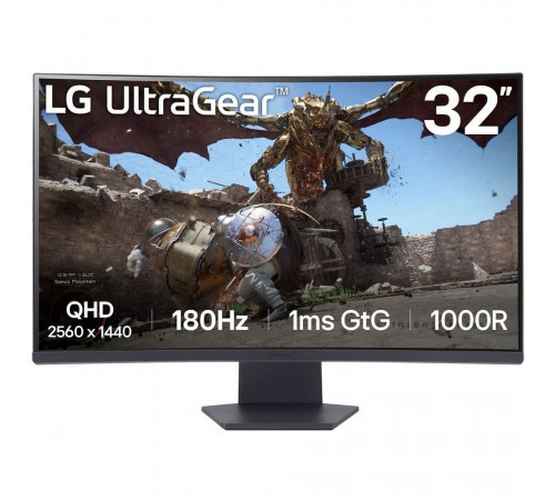 Монитор 31.5" LG 32GS60QC-B Black (VA, 2560x1440, HDMI+HDMI+DP, 1 ms, 178°/178°, 300 cd/m, 3000:1, 180Hz, Curved 1000R)