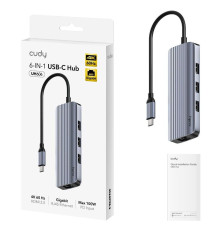 USB-концентратор CUDY UH606, 6-IN-1, USB-C Hub with GbE & 4K@60Hz HDMI