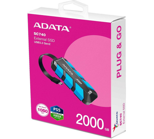 Внешний накопитель SSD 2TB ADATA SC740 SC740-2000G-CBU, USB 3.1,черный/синий