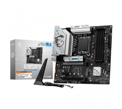 Материнская плата MSI B760M GAMING PLUS WIFI DDR4 B760, LGA1700, 4*DDR4, 5*PCIEx16, 2*M.2, 2*TypeC, 2*USB3.2Gen2, 2*USB3.2Gen1, 8*USB2.0, 4*SATA3.0, 2.5G, DP, HDMI, ATX, RTL
