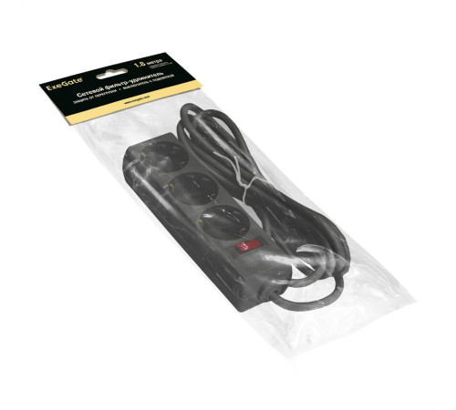 Сетевой фильтр ExeGate SP-3-1.8B, 3 розетки, 1.8 м, черный