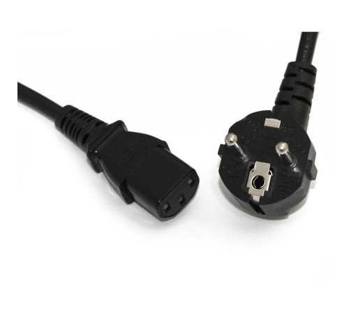 Кабель питания Hyperline, (Schuko+C13), (3x0.75), 10A, угловая вилка, 0.5 м, черный