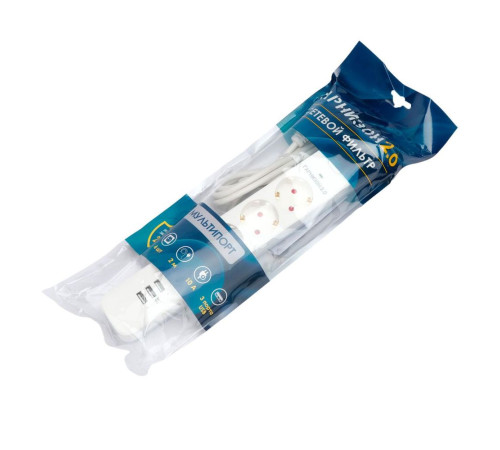 Сетевой фильтр Гарнизон EPS-4-U3-W-2, 4 розетки, 3 USB-A 5В, 2 м, белый