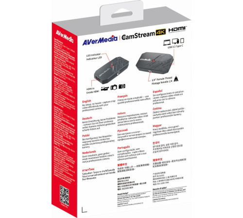 Устройство видеозахвата внешнее AVER Media CamStream 4K, серый