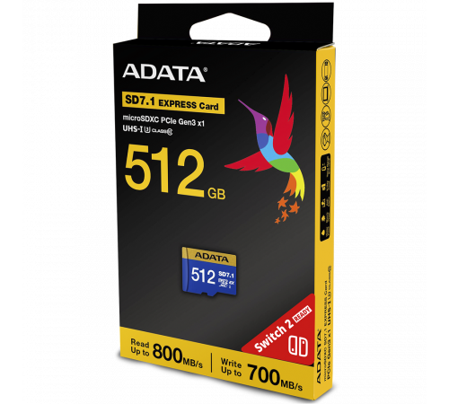 Карта памяти microSDXC 512GB  ADATA Premier Extreme  SD7.1 Express PCIe Gen3×1, UHS-I U3 / Class 10 / V30, 800/700 MB/s, SD-Express, Retail