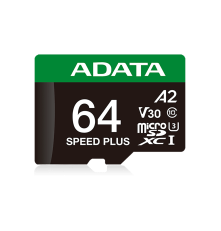 Карта памяти microSDXC 64GB ADATA Speed Plus Class 10 UHS-I U3/V30/A2, с адаптером