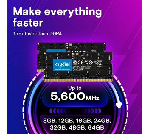 Модуль памяти 16GB Crucial DDR5 4800 SO DIMM Basics Laptop Memory Non-ECC, CL40, 1.1V, SRx8, RTL