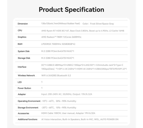 Мини-компьютер Beelink BL/SER9/255/32G/1TB/серый