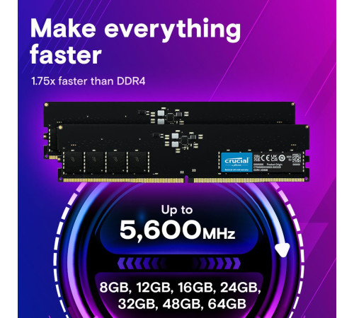 Модуль памяти 16GB Crucial DDR5 4800 UDIMM Basics Desktop Memory Non-ECC, CL40, 1.1V, SRx8, RTL