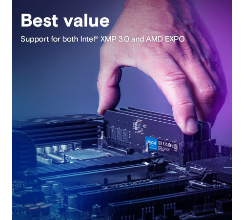 Модуль памяти 16GB Crucial DDR5 4800 UDIMM Basics Desktop Memory Non-ECC, CL40, 1.1V, SRx8, RTL