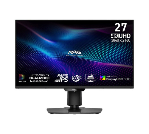 Монитор 27" MSI MAG 274UPDF E16M Black (Rapid IPS, 3840x2160/1920x1080, HDMI+HDMI+DP+Type C (15W), 0.5 ms, 178°/178°, 400 cd/m, 1000:1, 160Hz/320Hz)
