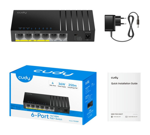 Коммутатор CUDY FS106P, черный