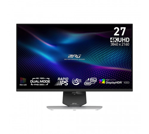 Монитор 27" MSI MPG 274URDFW E16M  Rapid IPS, 3840x2160/1920x1080, 160Hz/320Hz, 0,5ms, 400сd/m, 1000:1, HDR10 | 2xHDMI(2.1), DP(1.4a), Type-C(PD-98W) | HAS, Pivot, Swivel, ExPSU, Vesa 100, White