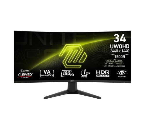 Монитор 34" MSI MAG 346CQ Black (VA, 3440x1440, HDMI+HDMI+DP, 1 ms, 178°/178°, 300 cd/m, 4000:1, 180Hz, Curved 1500R)