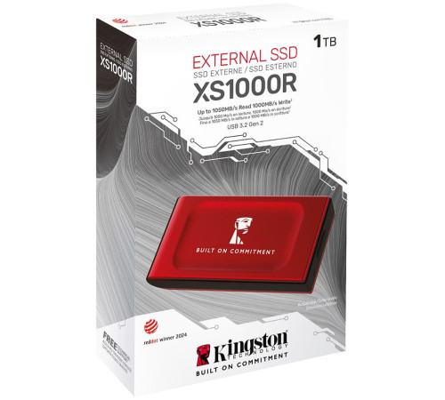 Твердотельный накопитель SSD Kingston External SSD XS1000, 1000GB, Type-C/A, USB 3.2 Gen 2, R/W 1050/1000MB/s, 70x33x14mm, 29g., Red
