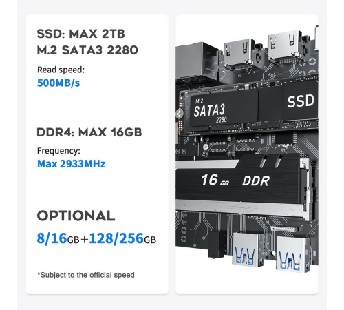 Мини-компьютер Beelink MINI S Intel Celeron N5095//Intel UHD Graphics/8GB DDR4/128GB SSD/Wi-Fi 5/Bluetooth 5.0/LAN 1000M