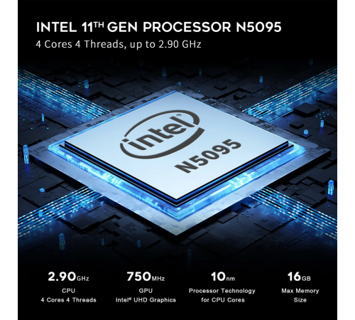 Мини-компьютер Beelink MINI S Intel Celeron N5095//Intel UHD Graphics/8GB DDR4/128GB SSD/Wi-Fi 5/Bluetooth 5.0/LAN 1000M