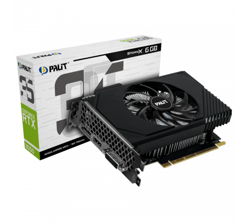 Видеокарта Palit RTX3050 STORMX 6GB GDDR6 96bit DVI DP HDMI 1FAN ITX RTL