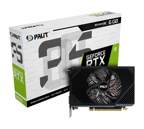 Видеокарта Palit RTX3050 STORMX 6GB GDDR6 96bit DVI DP HDMI 1FAN ITX RTL