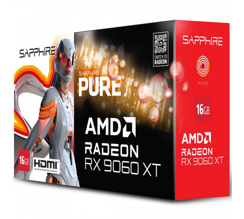 Видеокарта Sapphire RX9060XT PURE OC 16GB, GDDR6/128-bit