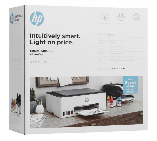 МФУ HP Smart Tank 520, А4, струйное, цветное, 22стр/мин, 4800x1200dpi, 980МГц, 64Мб,USB (1F3W2A)
