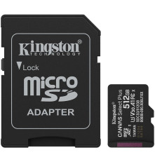 Карта памяти microSDXC 512GB  Kingston Canvas Select Plus Class 10 UHS-I U1/V30/A1, с адаптером