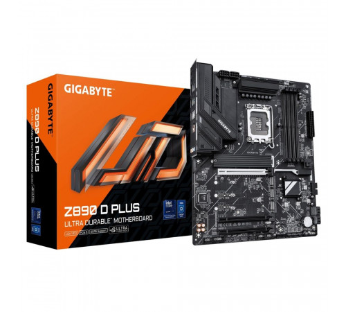 Материнская плата Gigabyte Z890 D PLUS, Z890, LGA1851, 4*DDR5, 3*PCIEx16, 4*M.2, 2*TypeC, 1*USB3.2Gen2, 6*USB3.2Gen1, 8*USB2.0, 4*SATA3.0, 2.5G, DP, ATX, RTL