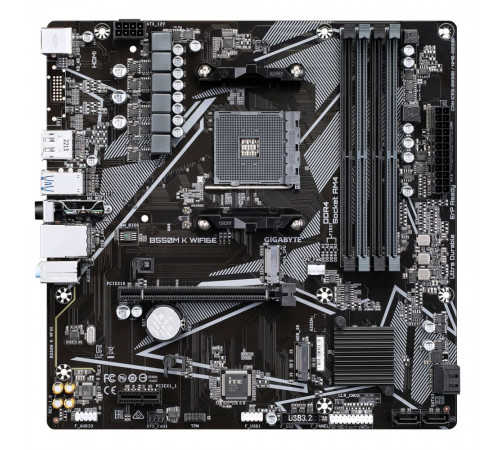 Материнская плата Gigabyte B550M K WF6E B550, AM5, 4xDDR4, 1*PCI-Ex16,2*M.2, 6*USB3.2Gen1, 6*USB2.0, 4*SATA3.0, 1G, DP, HDMI, ATX, RTL