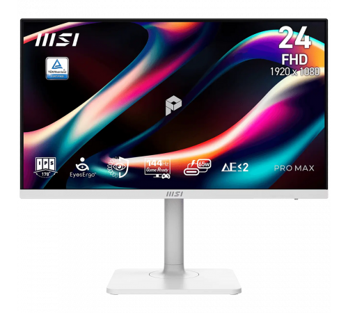 Монитор 23.8" MSI PRO MAX 241PHW E14  IPS, 1920x1080, 144Hz, 4ms, 300сd/m, 1500:1, HDR | HDMI(2.0b), DP(1.2a), Type-C(PD-65W), 2xUSB3.2 | HAS, Pivot, Swivel, InPSU, Speakers, Vesa 75, White