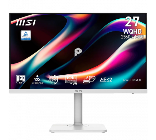 Монитор 27" MSI PRO MAX 271QPHW E14  IPS, 2560x1440, 144Hz, 4ms, 300сd/m, 1500:1, HDR | 2xHDMI(2.0b), DP(1.2a), Type-C(PD-65W), 2xUSB3.2 | HAS, Pivot, Swivel, InPSU, Speakers, Vesa 75, White