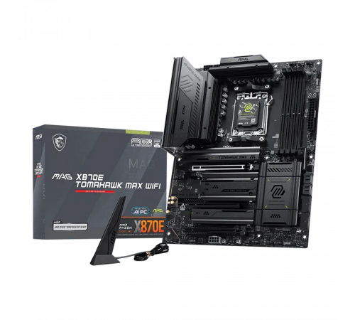 Материнская плата MSI MAG X870E TOMAHAWK MAX WIFI X870E, AM5, 4*DDR5, 3*PCIEx16, 4*M.2, 2*TypeC, 2*USB3.2Gen2, 7*USB3.2Gen1, 8*USB2.0, 4*SATA3.0, 5G, 2*Type-C(DP), HDMI, ATX, RTL