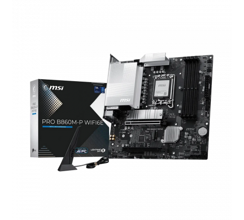 Материнская плата MSI PRO B860M-P WIFI6E B860, LGA1851, 4*DDR5, 2*PCIEx16, 2*M.2, 1*TypeC, 5*USB3.2Gen1, 6*USB2.0, 4*SATA3, 2.5G, VGA, DP, HDMI, M-ATX, RTL