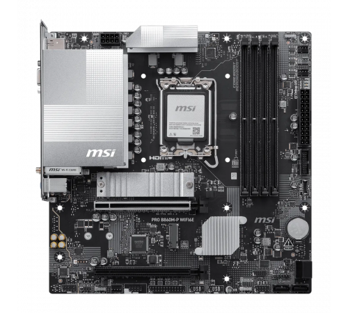 Материнская плата MSI PRO B860M-P WIFI6E B860, LGA1851, 4*DDR5, 2*PCIEx16, 2*M.2, 1*TypeC, 5*USB3.2Gen1, 6*USB2.0, 4*SATA3, 2.5G, VGA, DP, HDMI, M-ATX, RTL