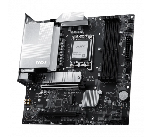 Материнская плата MSI PRO B860M-P WIFI6E B860, LGA1851, 4*DDR5, 2*PCIEx16, 2*M.2, 1*TypeC, 5*USB3.2Gen1, 6*USB2.0, 4*SATA3, 2.5G, VGA, DP, HDMI, M-ATX, RTL