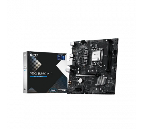 Материнская плата MSI PRO B860M-E B860, LGA1851, 2*DDR5, 1*PCIEx16, 1*PCIEx1, 2*M.2, 1*TypeC, 4*USB3.2Gen1, 8*USB2.0, 4*SATA3.0, 5G, DP, HDMI, M-ATX, RTL