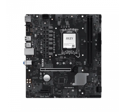 Материнская плата MSI PRO B860M-E B860, LGA1851, 2*DDR5, 1*PCIEx16, 1*PCIEx1, 2*M.2, 1*TypeC, 4*USB3.2Gen1, 8*USB2.0, 4*SATA3.0, 5G, DP, HDMI, M-ATX, RTL
